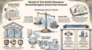 Infografis mengenai kewenangan hukum investasi Danantara Indonesia yang menjelaskan mandat PP No. 10/2025 dan PP No. 19/2026
